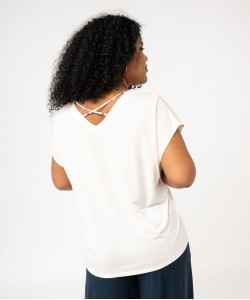 Tee-shirt à manches courtes à double col V femme grande taille